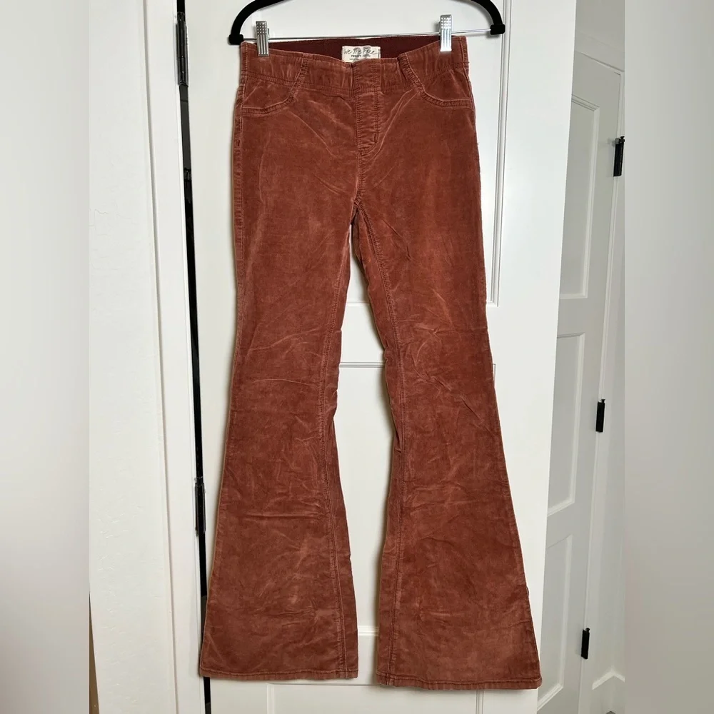 Free People Penny Pull On Mid Rise Corduroy Flare Pants Royale Garnet (27)